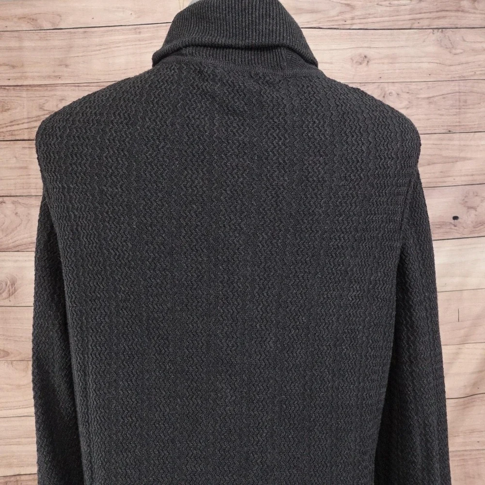 Tasso Elba Sweater Mens L Gray Mock Neck Full Zip Cotton Knit Pockets Cardigan